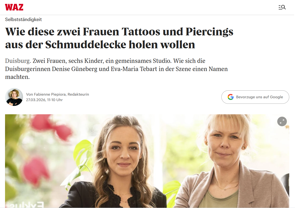 Vorschau des WAZ-Artikels über OneStich und GetInked in Duisburg